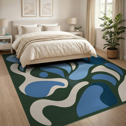 Blue and Teal Blue Abstract Organic Area Rug