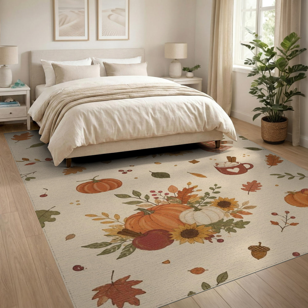 Cozy Autumn Pumpkins Washable Area Rug