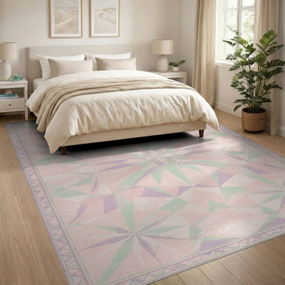 Pink Geometric Starburst Area Rug