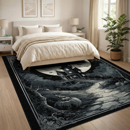 Haunted Mansion Black White Washable Area Rug