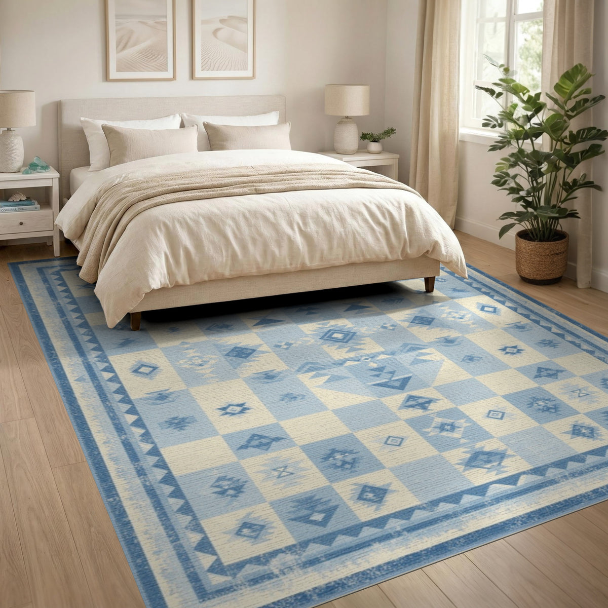 Blue Heritage Tribal Washable Area Rug