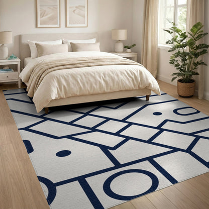 Blue and Teal Navy Geometric Area Rug