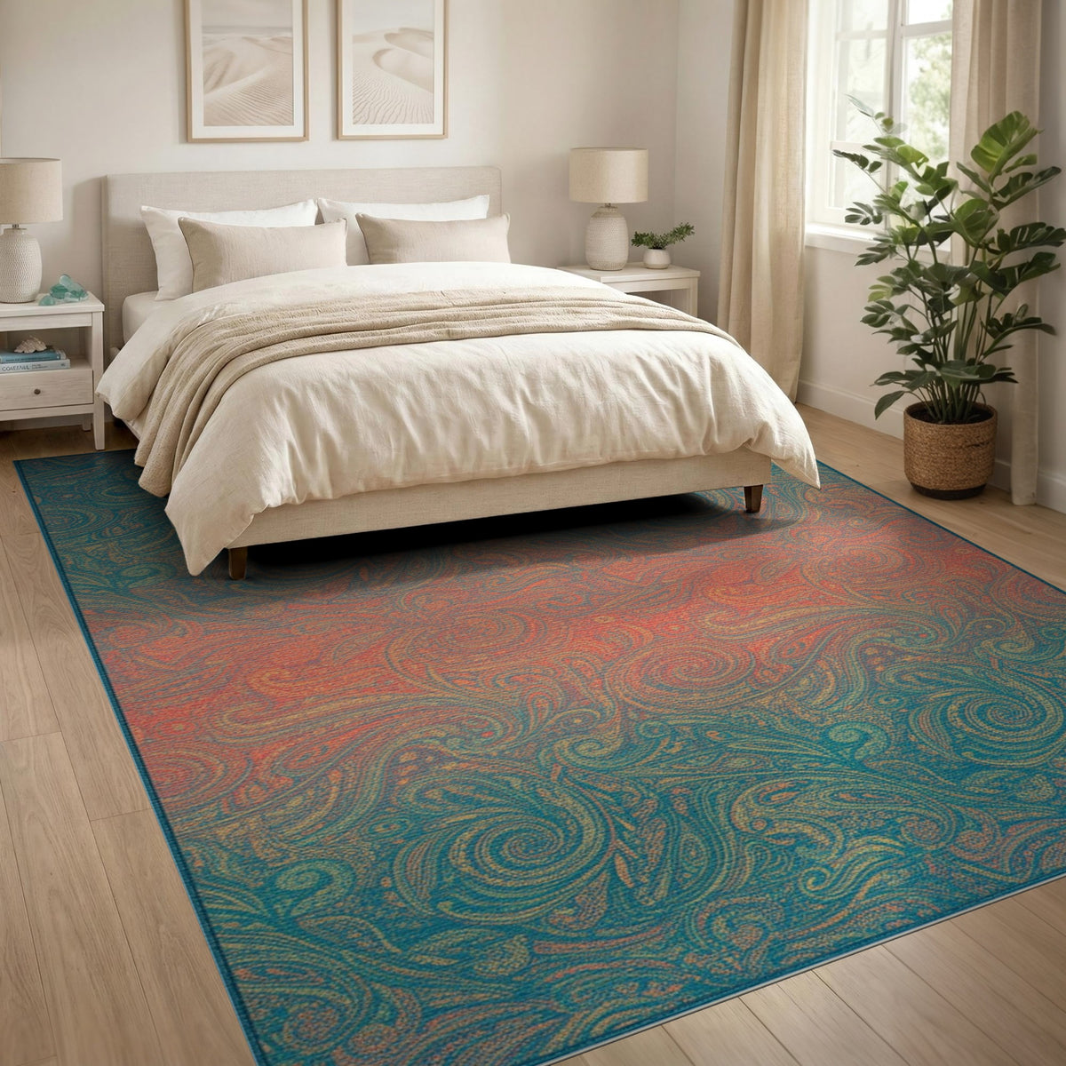 Boho Chic Paisley Swirl Area Rug