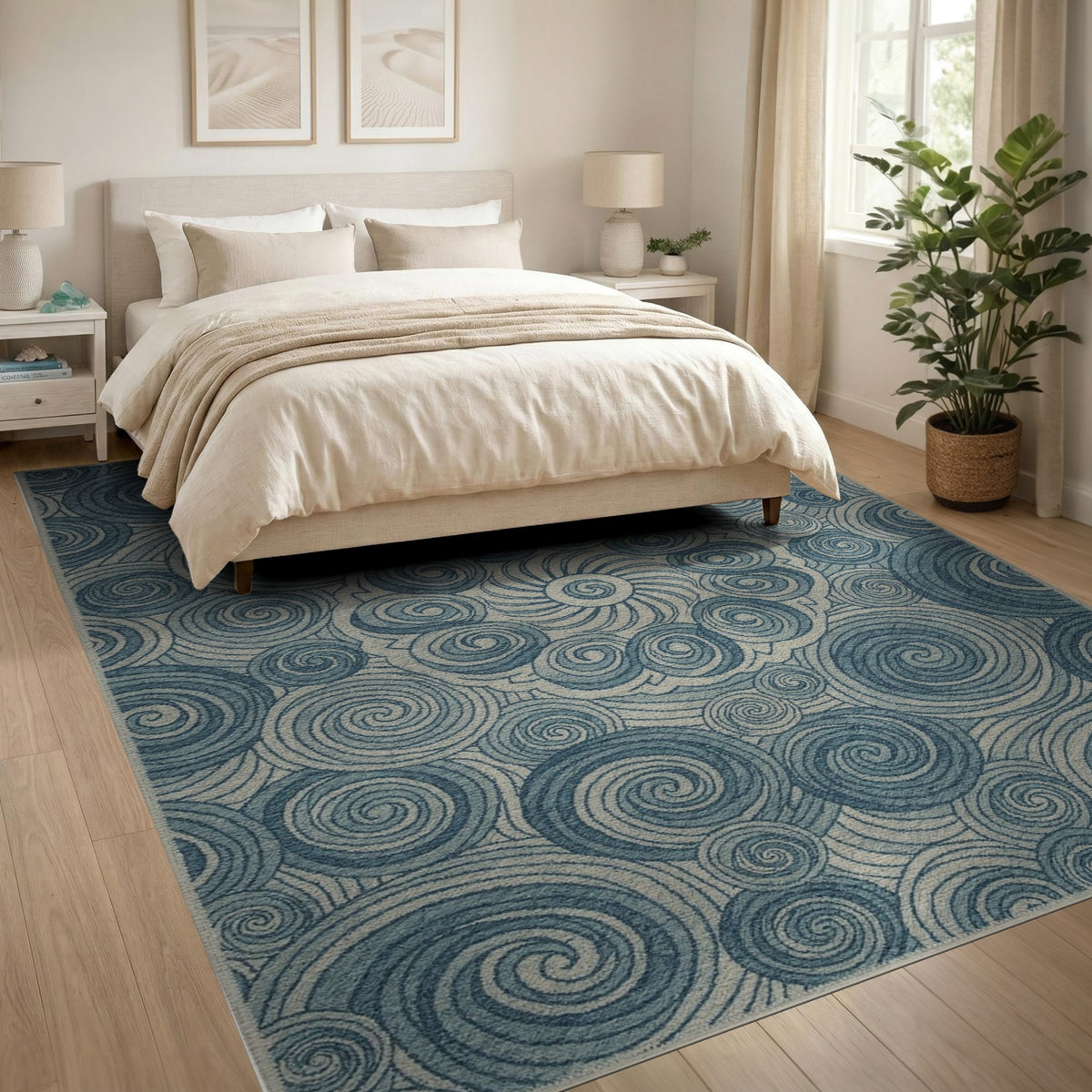 Blue Swirl Abstract Area Rug