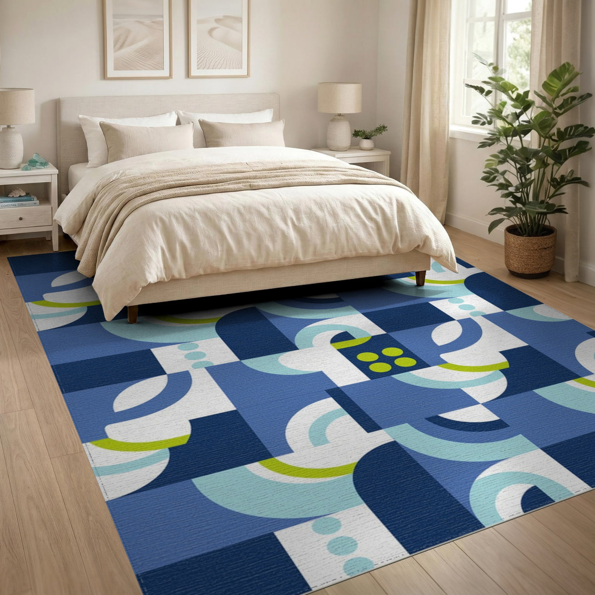 Geometric Modern Blue Teal Geometric Swirl Area Rug
