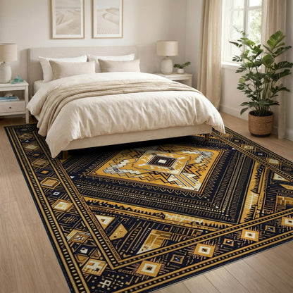 Black Gold Tribal Diamond Area Rug