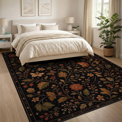 Celestial Floral Area Rug with Moon and Butterflies