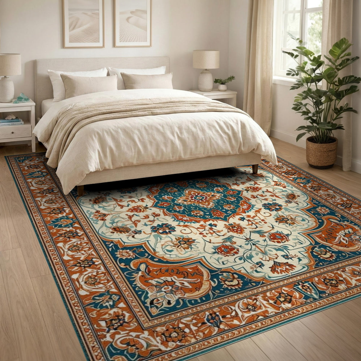 Floral Blue Teal Persian Floral Area Rug
