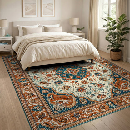 Floral Blue Teal Persian Floral Area Rug