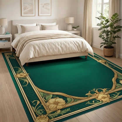 Emerald Green Floral Vintage Area Rug