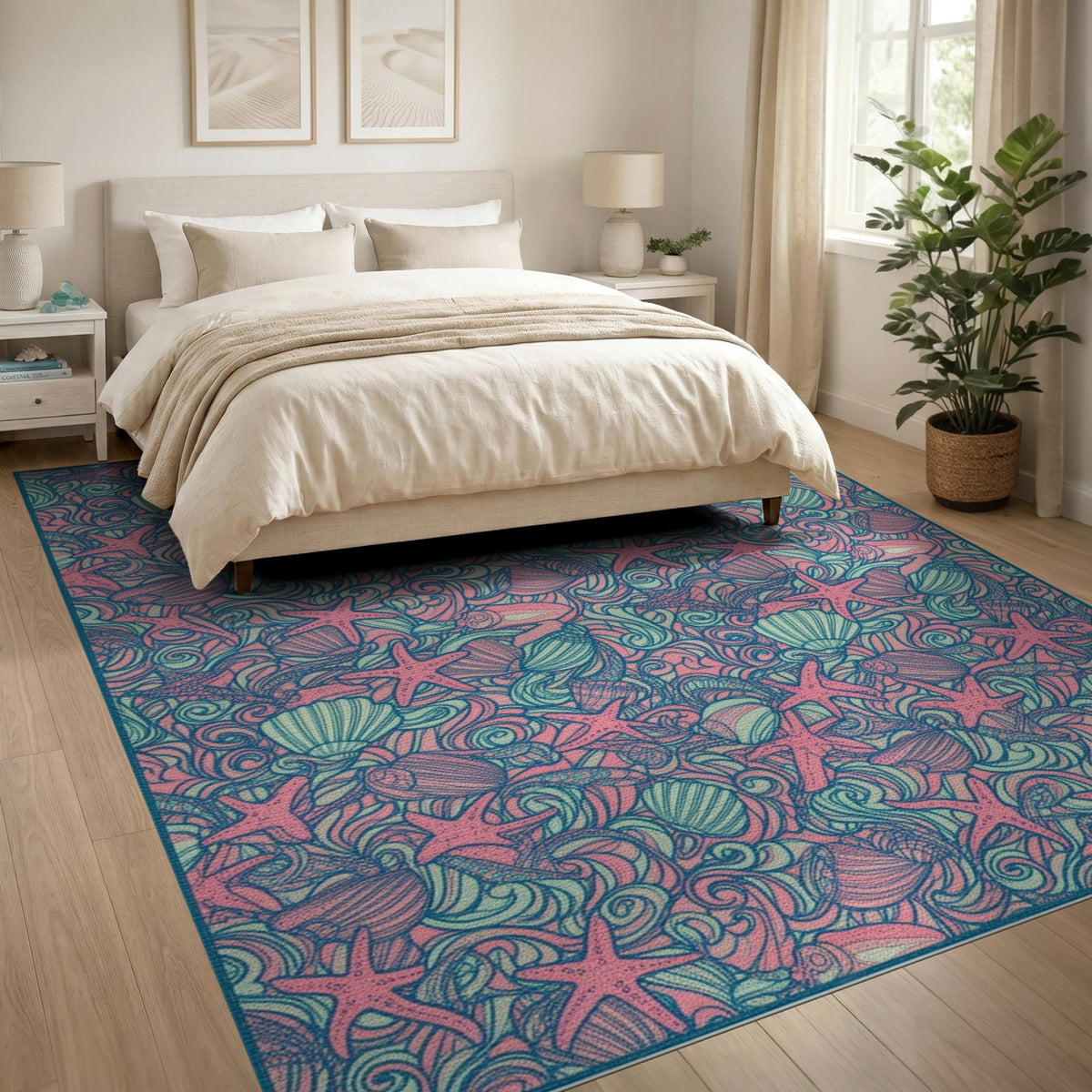 Pink Starfish Coastal Area Rug