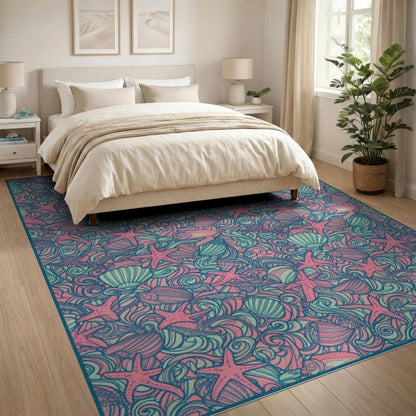 Pink Starfish Coastal Area Rug