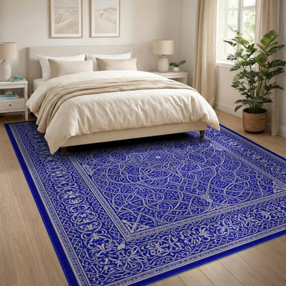 Blue Persian Floral Medallion Blue and Teal Area Rug
