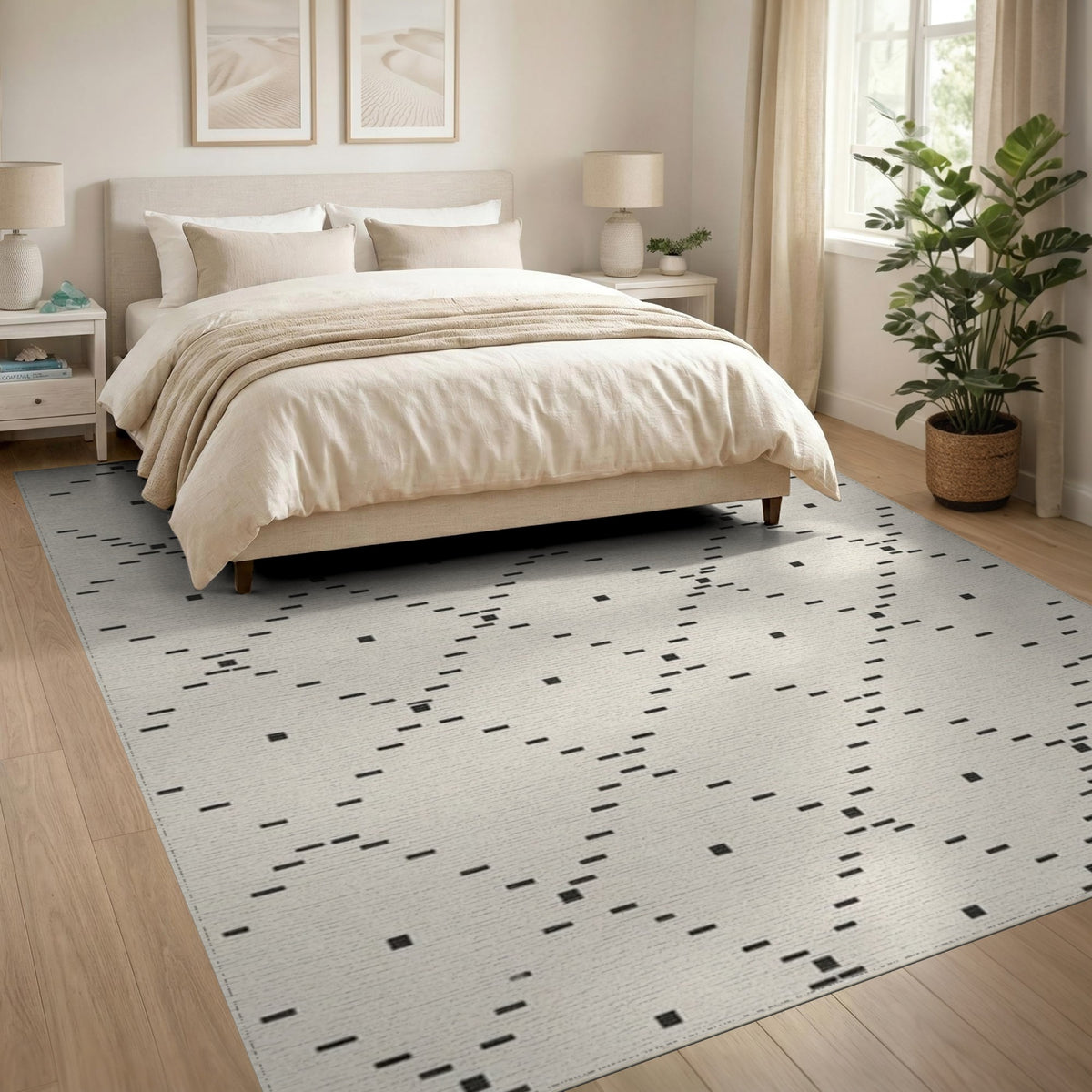 Black Geometric Dot Diamond Area Rug