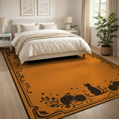 Orange Cat Pumpkin Washable Area Rug
