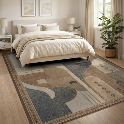 Abstract Geometric Modern Abstract Geometric Brown Tan Area Rug