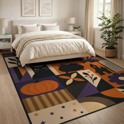 Halloween Geometric Black Cat Area Rug