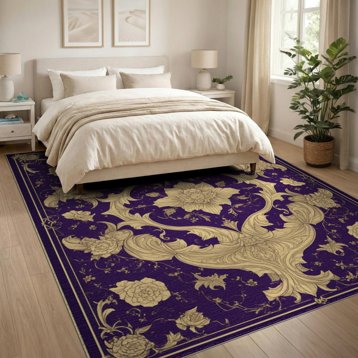 Purple Floral Vintage Area Rug