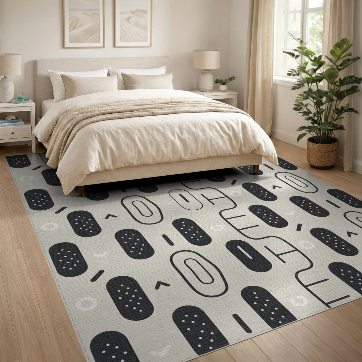 Black and White Black White Geometric Oval Area Rug