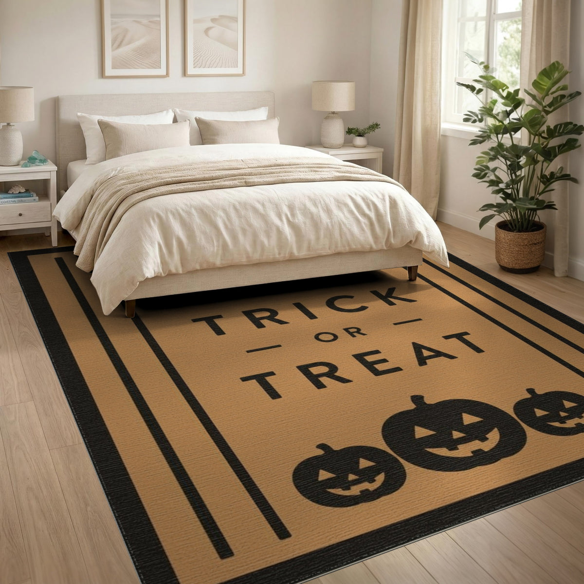 Kids Cartoon Trick or Treat Halloween Orange Area Rug