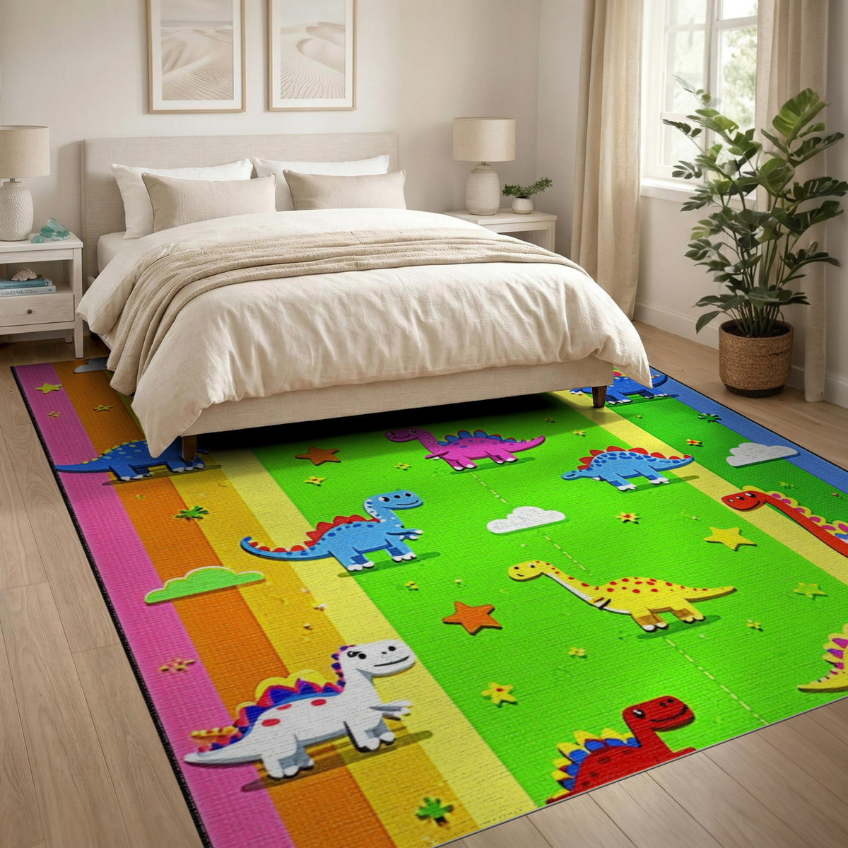 Multi-color and Patterns Colorful Dinosaur Kids Area Rug