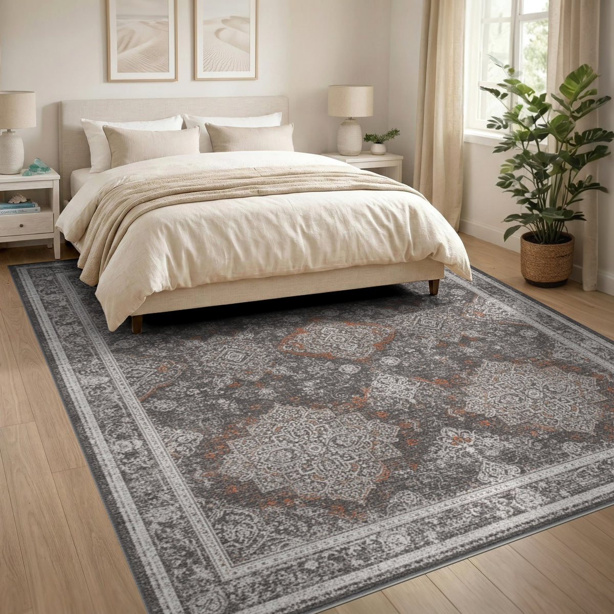 Grey Distressed Vintage Medallion Distressed Vintage Area Rug