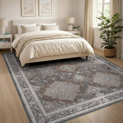 Grey Distressed Vintage Medallion Distressed Vintage Area Rug