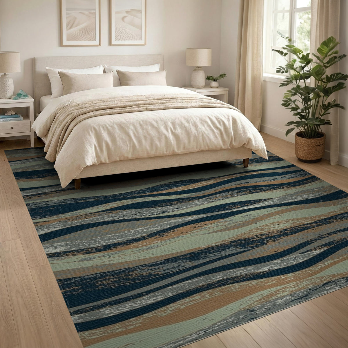Distressed Wave Grey Area Rug
