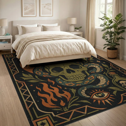 Mystic Skull Serpent Washable Area Rug