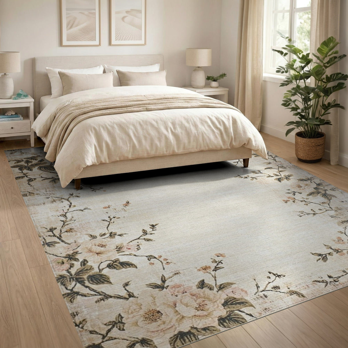 Beige Vintage Floral Area Rug