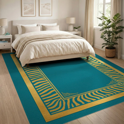 Teal Gold Zebra Border Area Rug