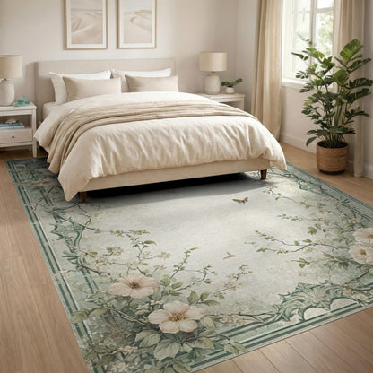 Sage Green Floral Vintage Area Rug
