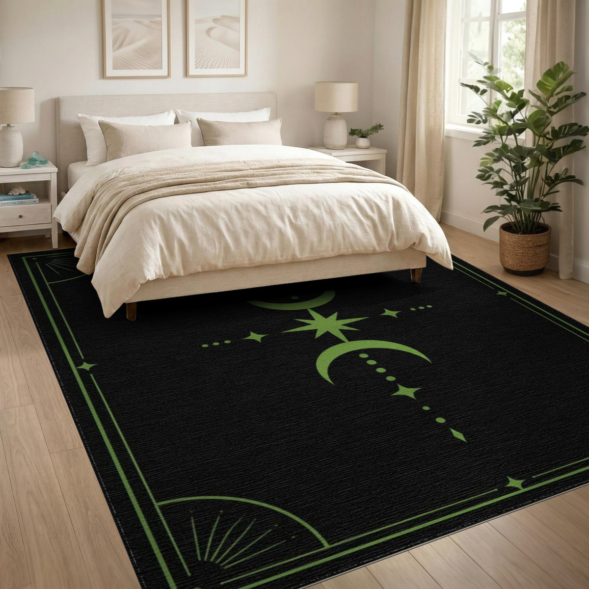 Green Celestial Moon Star Area Rug