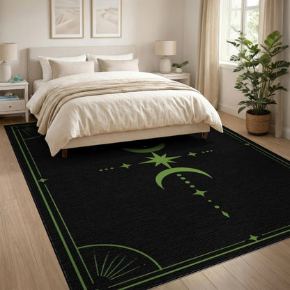 Green Celestial Moon Star Area Rug