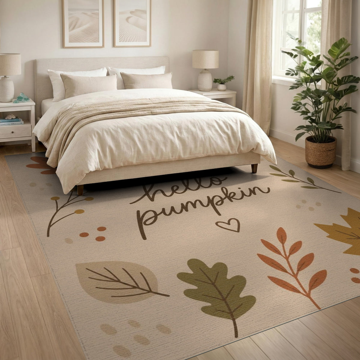 Hello Pumpkin Autumn Leaves Area Rug