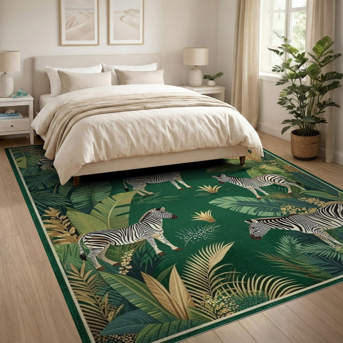 Kids Cartoon Green Zebra Jungle Area Rug