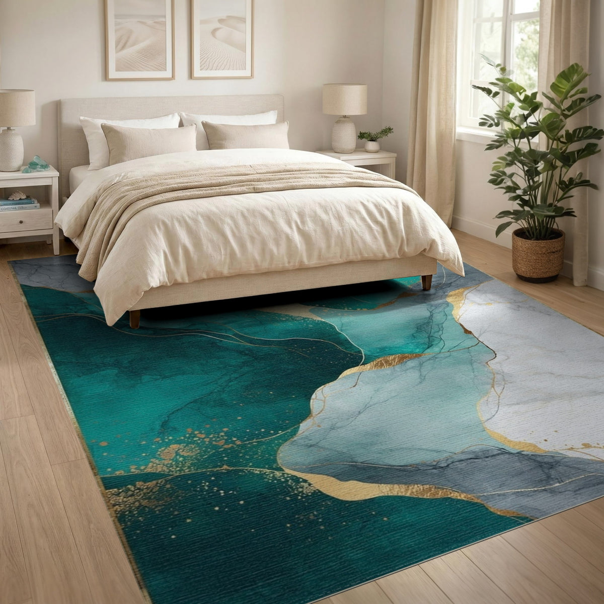 Abstract Area Teal Gold Marble Abstract Area Rug