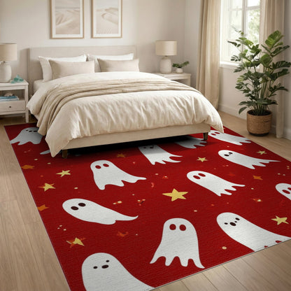 Ghosts Stars Red Kids Area Rug