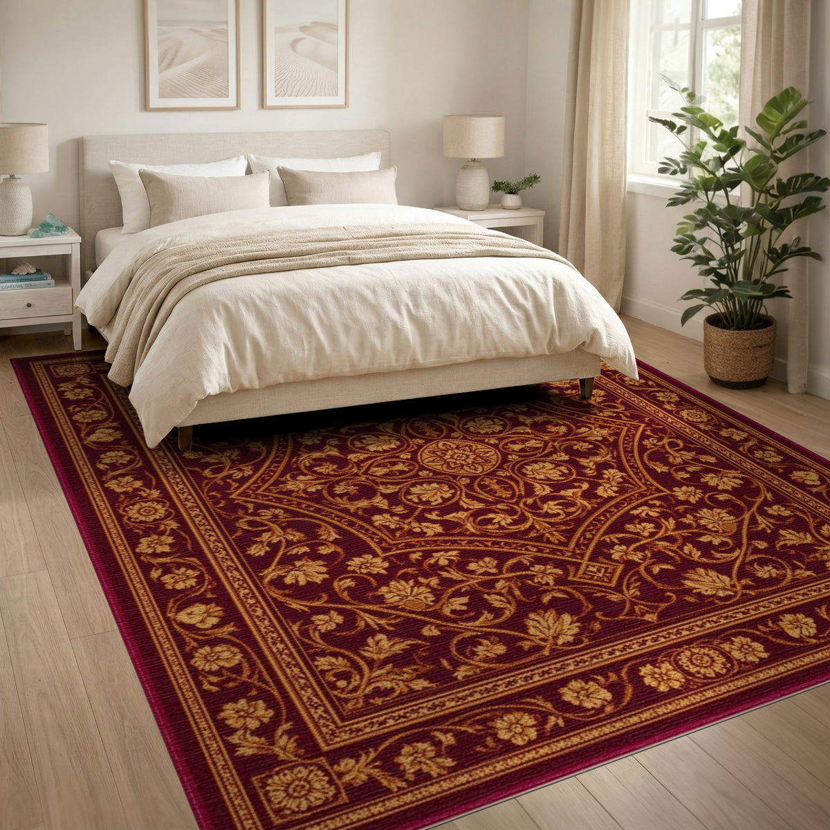 Red Ornate Red Persian Floral Medallion Area Rug