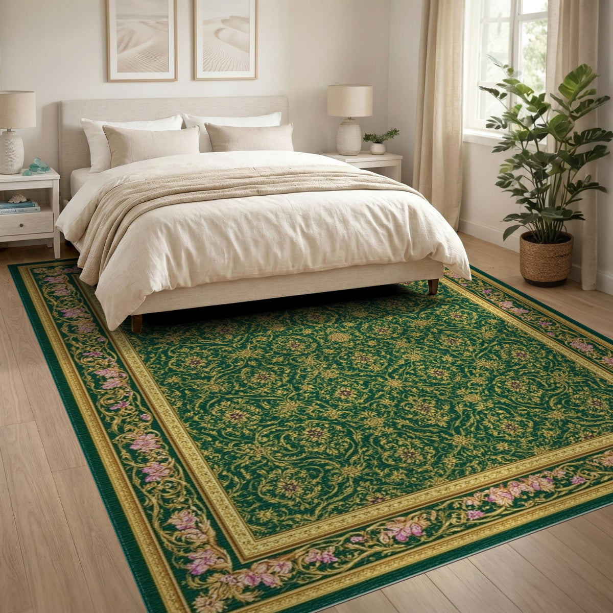 Green Gold Persian Floral Area Rug