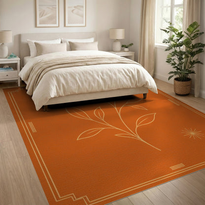Orange Botanical Leaf Vintage Rug
