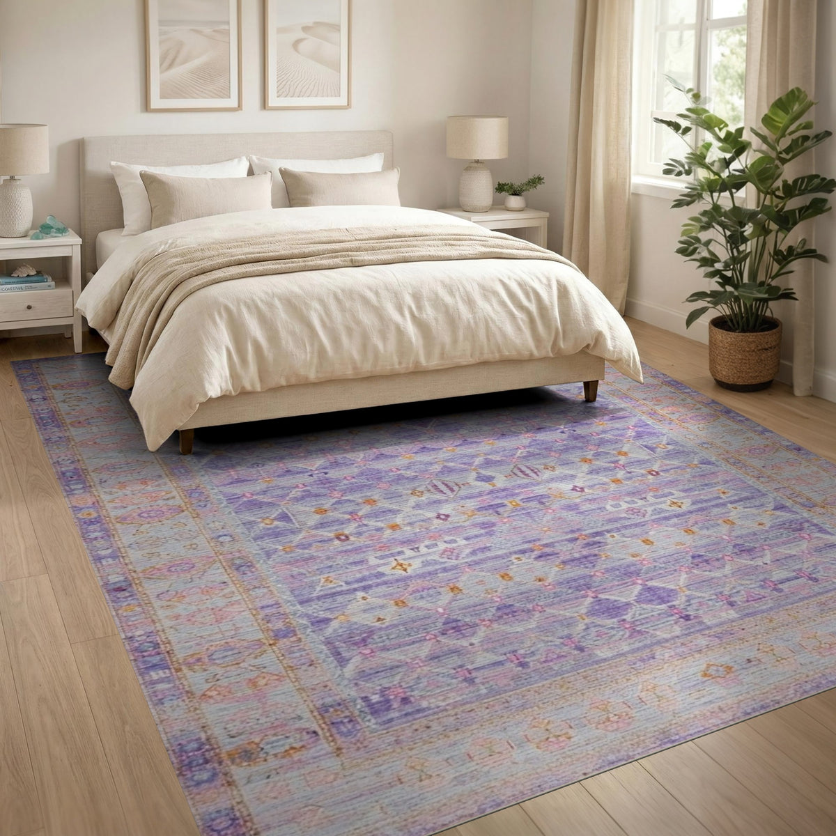 Purple Geometric Distressed Vintage Area Rug
