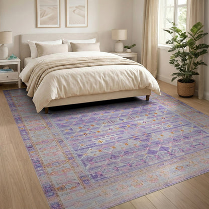 Purple Geometric Distressed Vintage Area Rug