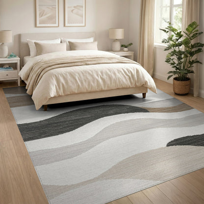 Brown and Tan Abstract Wave Neutral Area Rug