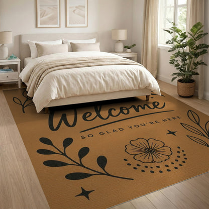 Welcome Brown Boho Floral Rug