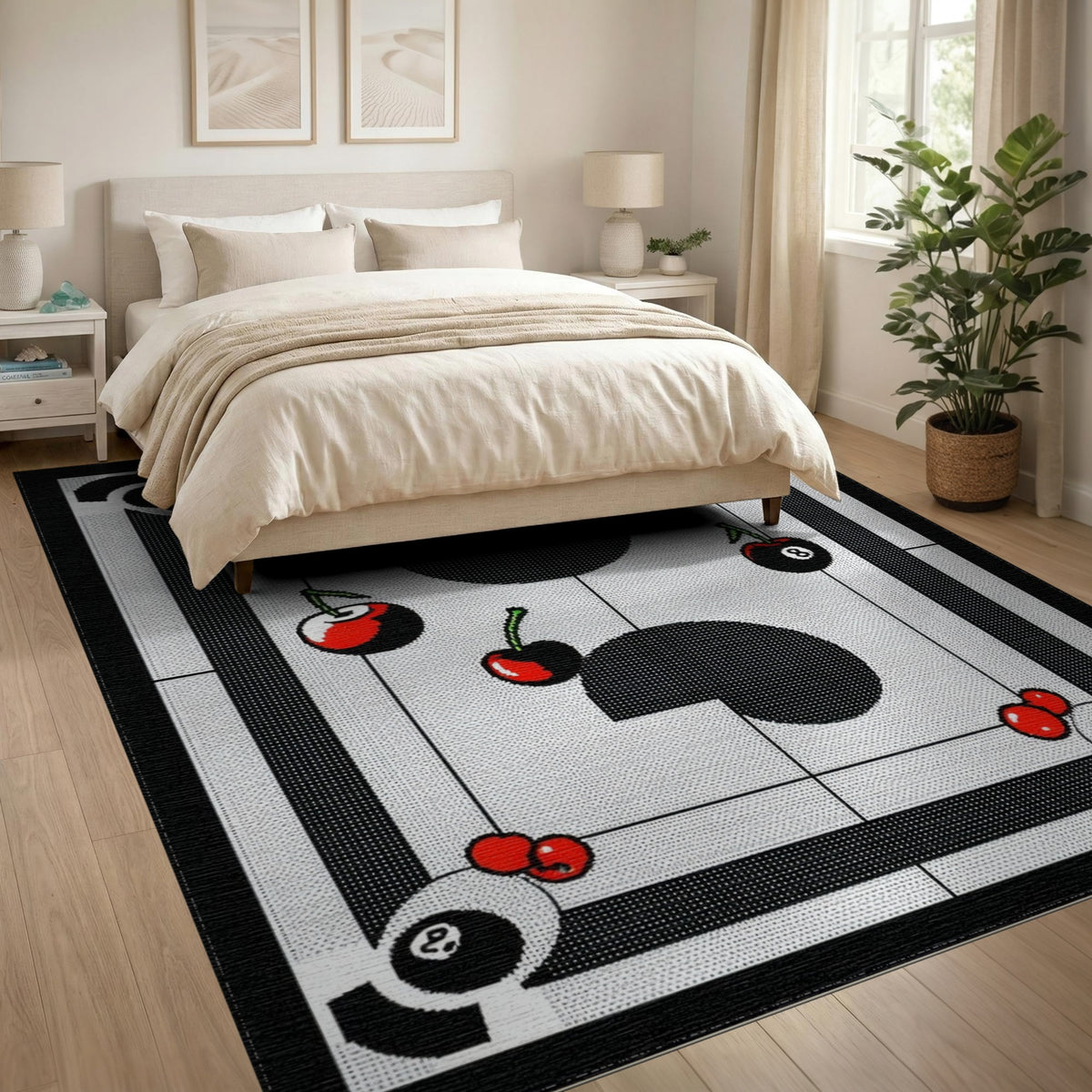 Black White Cherry 8-Ball Area Rug