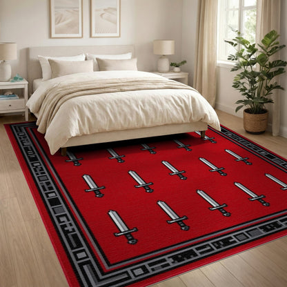 Red Sword Grid Area Rug