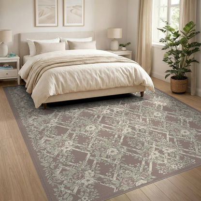 Vintage Floral Trellis Brown Area Rug