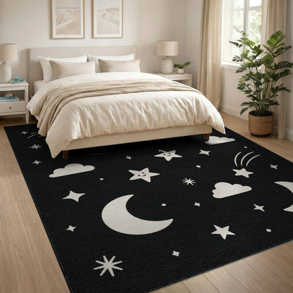 Celestial Moon Stars Kids Washable Area Rug