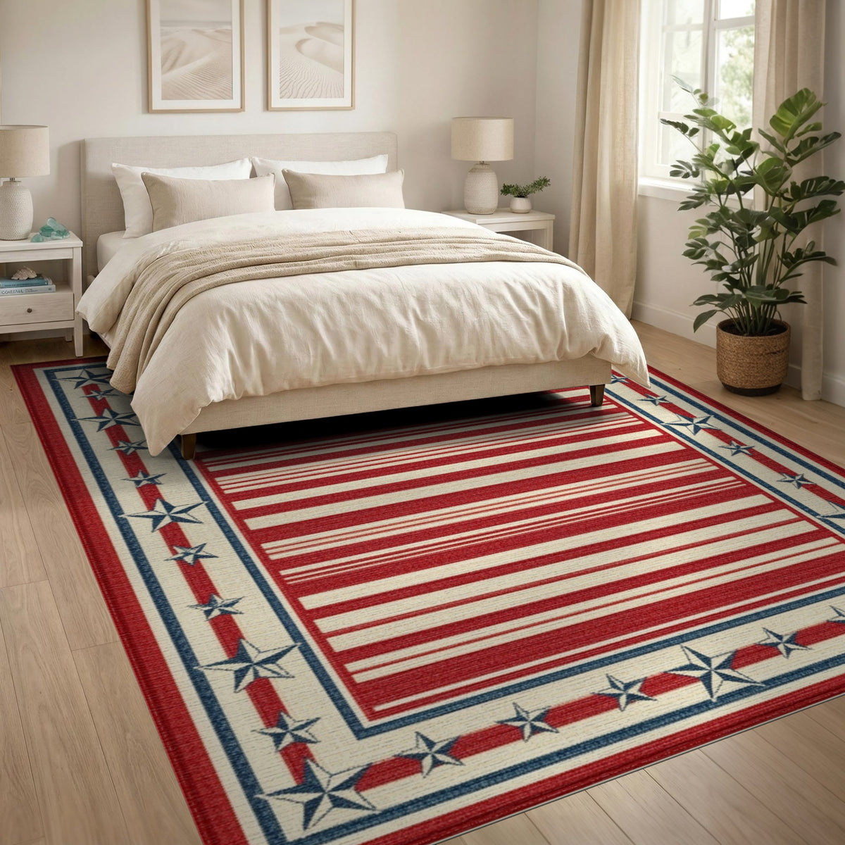Rustic Farmhouse Patriotic Stars and Stripes Area Rug